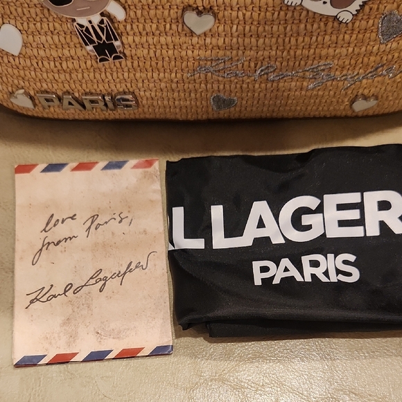 Karl Lagerfeld Brown Leather and Woven Crossbody Bag W Charms & Guitar Strap NWT - Picture 9 of 11